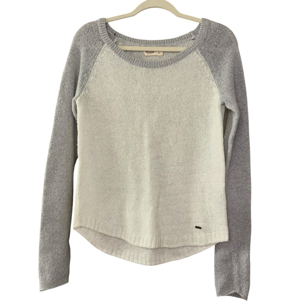 Hollister White Gray Silver Tinsel Wool Blend Crewneck Sweater Women’s M Winter